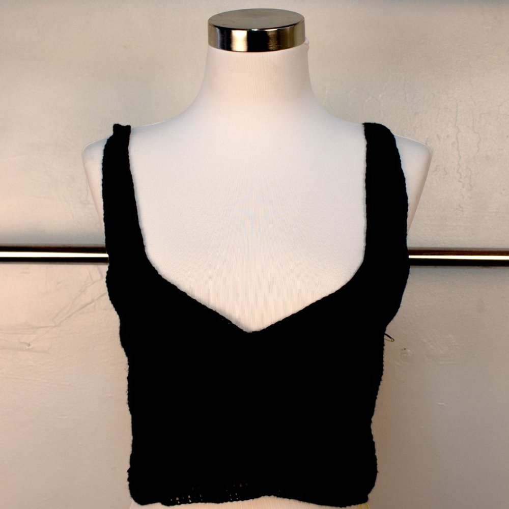 Crochet Black Hooded Crop Top